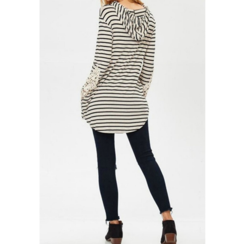 Lovely J | Striped Hoodie Lace Arms - Picture 2 of 8
